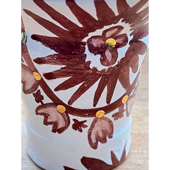 Ceramic Vase/Pen-Pencil Holder Brown Designs on White/Genuine 18k Gold Accents - Picture 6 of 7